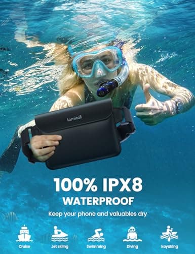 Lamicall IPX8 Waterproof Pouch Bag - [2 Pack] Waterproof Waist Dry Bag with Adjustable Strap, [Quick Opening] for Beach, Swimming, Boating, Fishing, Camping, Kayaking, Hiking, Fit up to 8.7” - Black — view 2