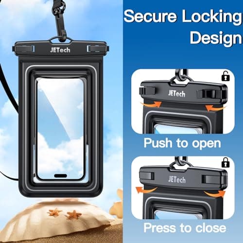 JETech IPX8 Waterproof Phone Pouch, Floating Dry Bag, Black, 2-Pack — view 6