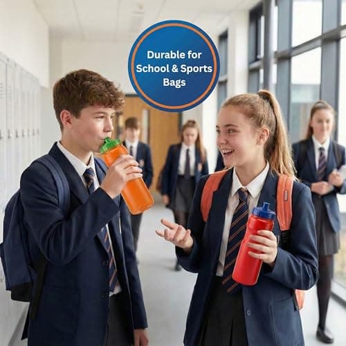 Jolly Brite 750ml Plastic Water Bottles 2 Pack for Cycling, School and Gym, Sports Cap Water Bottles with Push Pull Caps, BPA Free Leak Proof Bike Bottles (Red & Orange) — view 5