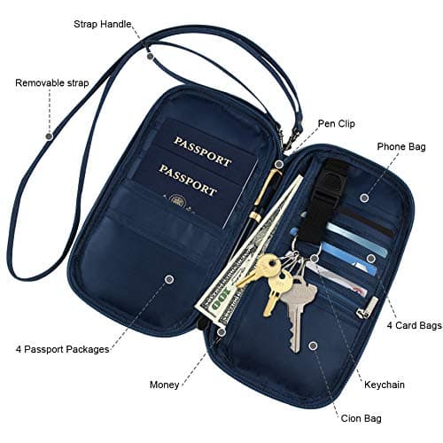homchen RFID Blocking Travel Passport Wallet Holder, Document Organiser Case Credit Card Holders for Men and Women (RFID-DarkBlue) — view 4