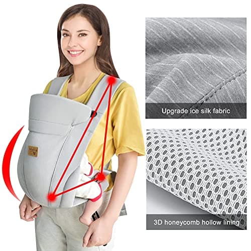 vrbabies Baby Carrier from Newborn, Ice Silk Baby Sling with Adjustable Belt & 3D Breathable Mesh, Face-in and Face-Out Front and Back Carry for Newborns and Older Babies 4-15kg(Light Grey) — view 5