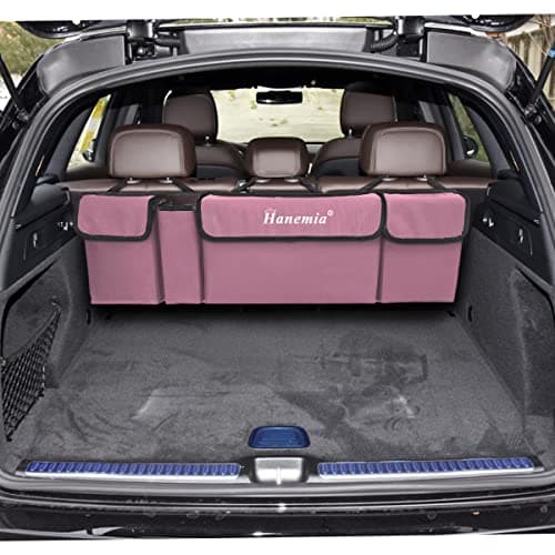 Hanemia Car Trunk Organizer, Backseat Hanging Storage with 4 Large Pockets, Collapsible Cargo Bag with Adjustable Straps Frees Trunk Floor, Sturdy Space Saving Expert for SUV, Truck, Van (Pink) — view 6