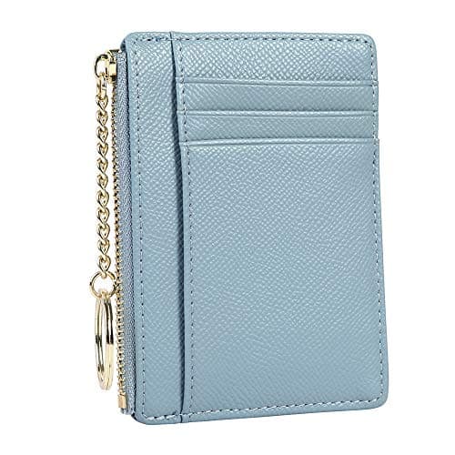 Cynure Women's 8 Cards Slim Minimalist Card Holder Coin Changes Purse Keychain Front Pocket Wallet, Sky Blue — view 3