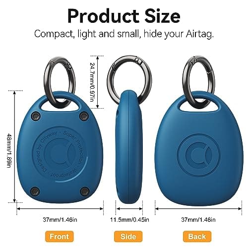 (4 Pack) AirTag Keychain Holder Case | IPX8 Waterproof, Ultra-Compact | Portable Air Tag Holder Cover for Dog Collar, Backpack, Keys, Luggage - 2 Black/2 Blue — view 2