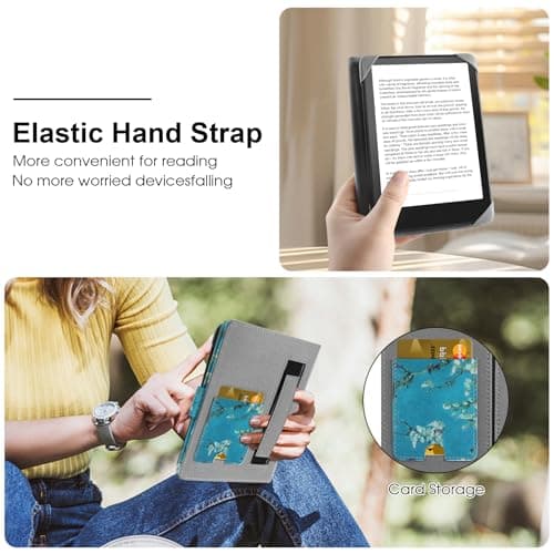 HoYiXi Universal Case for 6-6.8 inch E-Book Reader Compatible with 6.8" Kindle Paperwhite/6" All-new Kindle 2022&2019/Kobo Clara HD/Kobo Clara 2E,6" EReader Protective cover Built-in pocket,flower — view 6