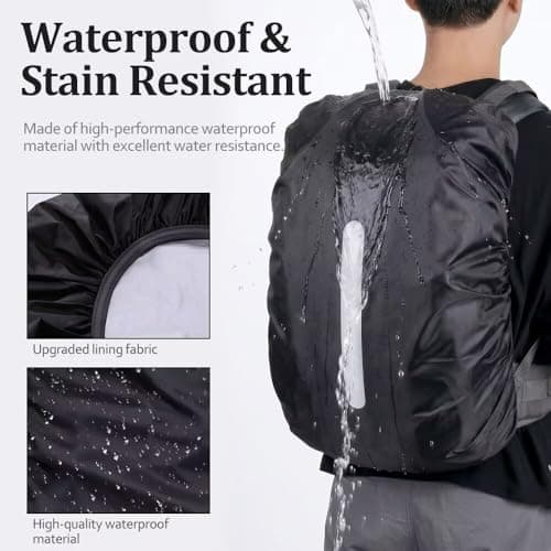 Reflective Backpack Rain Cover, Waterproof Windproof Rucksack Cover, High Visibility Protective Cover with Zipper Storage Pouch, Dustproof Anti Slip for Hiking, Cycling, School and Outdoor 26-40L — view 3