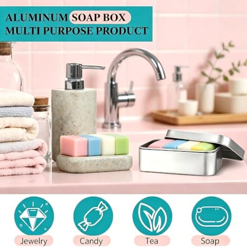 3 Pack Aluminum Soap Tins with Lid – 9.6x6.8x3cm Portable Soap Box, Removable Draining Soap Dish Holder for Travel, Gym, Dormitory, Home, Bathroom (Silvery) — view 6