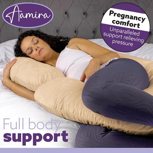 Aamira C Shaped Pregnancy Pillow, Memory Foam, Velvet Cover, Cream — view 6