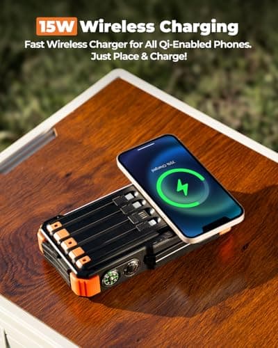 BLAVOR Solar Power Bank with Hand Crank and 4 Cables, 20000mAh Wireless Portable Charger with USB C & Camping Light, 20W Fast Charging Battery Pack for iPhone, iPad, Samsung, All Mobile Phones — view 5