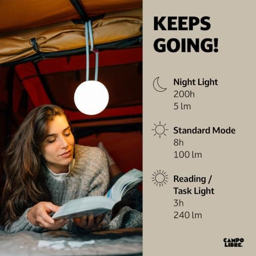 Campo Libre.® Leni Camping Lamp – LED Outdoor Light with Flexible Handle, Dimmable Camping Light, Table Lantern, IPX4 Waterresistance, 200h Runtime, SqueezeShell, USB-C Charging, Sphere, Moss — view 4