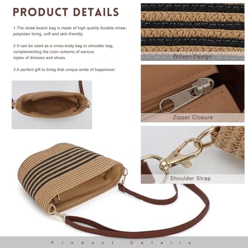 EVEOUT Small Straw Crossbody Bag Women Girl Summer Boho Cute Raffia Woven Basket Shoulder Bag for Beach Holiday — view 6