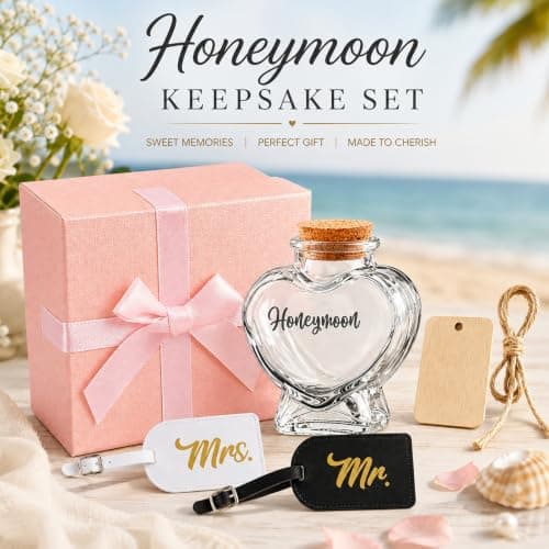 Honeymoon Sand Keepsake Jar Set with Mr and Mrs Luggage Tags,Bridal Shower Gift,Bridal Shower Souvenirs- Honeymoon Gift for Newlywed - Bridal Shower, Wedding,Travel Gifts,No Sand Included — view 5