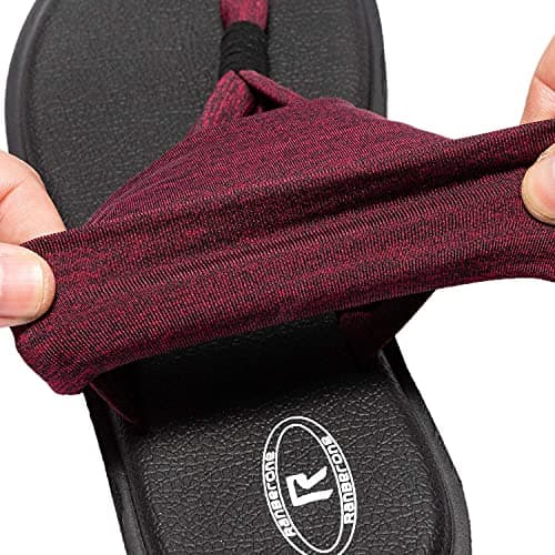 Ranberone Women's Yoga Mat Flip Flops Casual Flat Summer Beach Sandals, A Burgundy, 7 UK — view 2