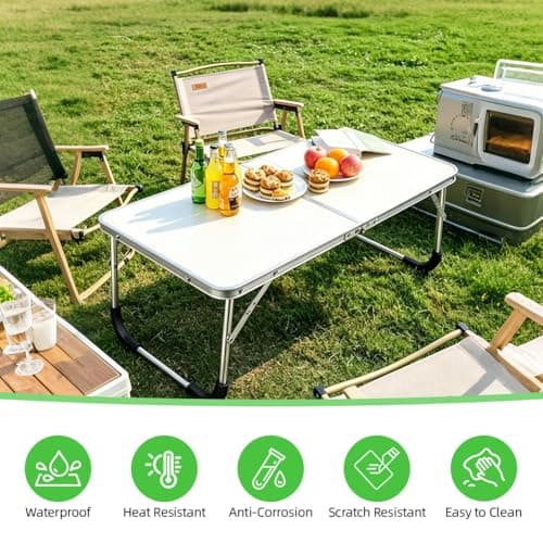 Aomig Portable Folding Outdoor Table Sturdy Picnic Table Aluminium Frame with Handle Small Camp Tables Lightweight Multipurpose Party Dining Table for BBQ Garden Beach Cooking Fishing(Silver Gray) — view 5