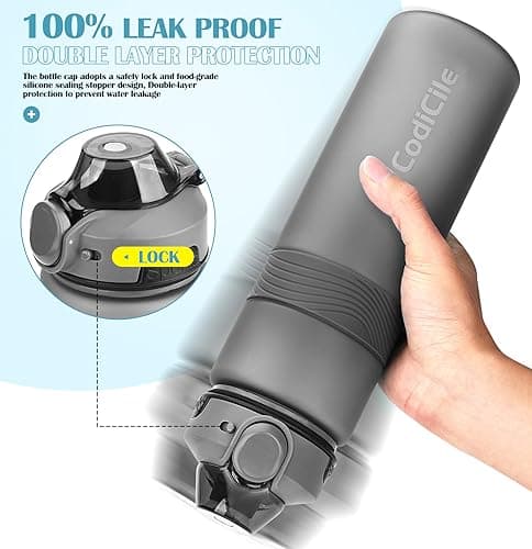 CodiCile Water Bottle, BPA Free 1l Water Bottle Leak Proof Drinks Bottle, Large Sports Bottle Great for Gym, School, Office and Travel (Dark Gray) — view 4