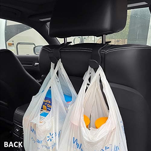 AMVOYOA Headrest Hooks for Car, Back Seat Organizer Black Leather Hanger Holder Hook, for Hanging Purses and Bags and Coats, Pack of 2 — view 4