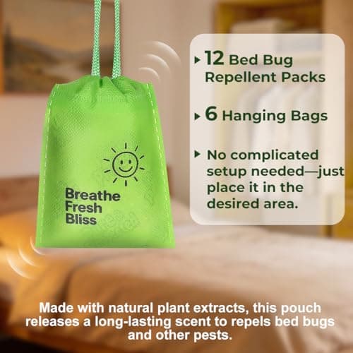 Bed Bug Repellent Pouches, 12 Pack Natural Plant Based Essential Oil, Flea and Mite Bedbug Deterrent for Indoor Home, Hotels and Luggage, Long Lasting Closet Bed Bug Prevention, No Residue Formula — view 2