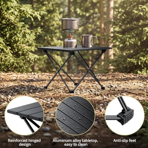 Anbte Ultra-Light Small Camping Table, Aluminium X-cross Structure, Black — view 5