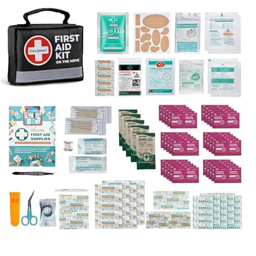 It's Smart Premium Compact Grab and Go First Aid Kit, 150 Pieces, Black Travel Bag, Emergency Essentials for Hiking, Home, Camping, Car with Emergency Blanket, Bandages and Burns Gel