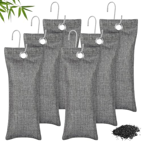 vsshe Bamboo Charcoal Air Purifying Bags 6Pack, 6x50g Natural Activated Deodorize Bags, Removes Odors and Moisture, Activated Charcoal Shoe Odour Absorber, Air Freshener for Home,Car Pets Room,Closet