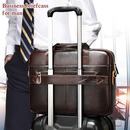 VINBAGGE Genuine Leather Briefcase for Men 14 Inch, Men's Business Laptop Work Bag, Messenger Bag with Adjustable Shoulder Strap, Professional Work Bag for Office Travel Commute — view 2