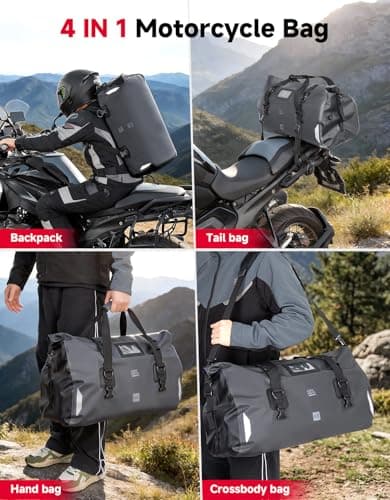 KEMIMOTO Motorcycle Saddle Bag, 65L Waterproof Tail Bag, Grey — view 5