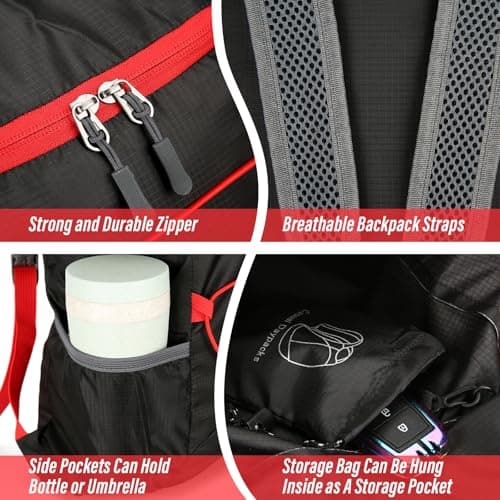 Sahunfri 2 Pcs Ultra Lightweight Backpack, Foldable Backpack Water Resistant Travel Rucksack, Multi-Functional Foldable Backpacks Womens Men For Camping, Hiking, Biking (Black Royal-blue) — view 3