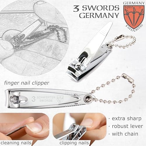 3 Swords Germany - Brand Quality 2 piece Manicure Pedicure Grooming kit Set Finger & Toe Nail Clipper in Synthetic Leather case - Made by 3 Swords (6721) — view 2