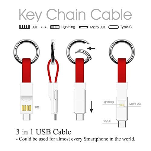Power4 Multi Charger Cable iphone Android USB C 3 in 1 Short Charging Cable Fast Charger Portable Travel Cable Magnetic Foldable With Keychain Data Transfer Cord Lightning Keyring for All Smartphones — view 4