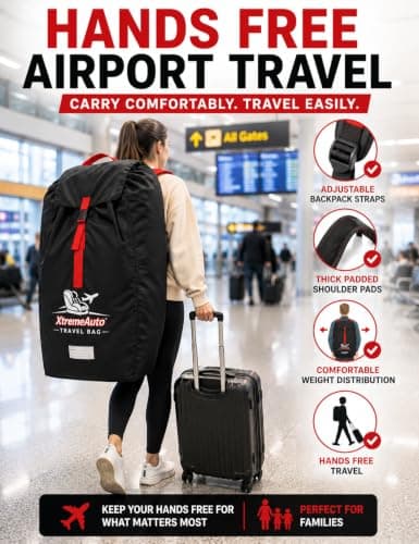 Xtremeauto Car Seat Travel Bag - Heavy Duty Water Resistant Child Car Seat Protector with Backpack Straps, Universal Airline Travel Cover for Baby, Toddler & Booster Seats, Red & Black — view 4