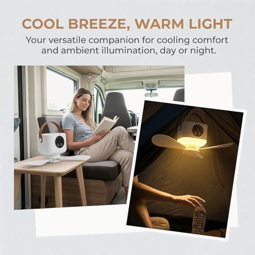 Solvio Portable Camping Fan with LED Light, 7200mAh Rechargeable Tent Fan, Remote Control & Timer, Detachable Blades, 4 Speeds Outdoor Fan for Car Camping Essentials — view 4