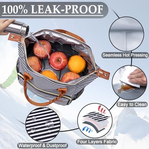 TuErCao Lunch Bag Women Insulated Lunch Box for Work Leakproof Soft Cooler for Picnic Travel Road Trips, Loncheras para Mujer Adult, Stripes — view 3