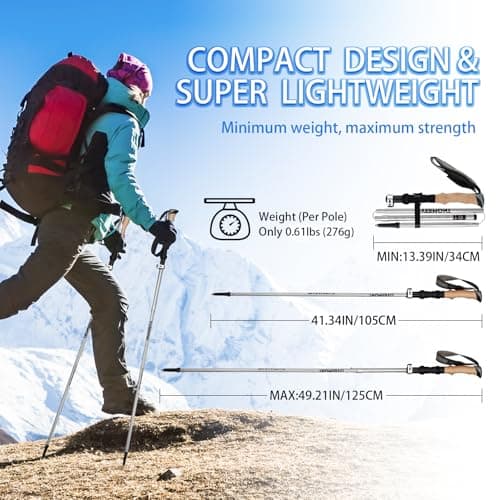 Overmont Hiking Poles Foldable Aluminium Ultralight - Adjustable 105-125 cm Trekking Poles - Nordic Walking Poles 1 Pair with All-Terrain Accessories Grey — view 5