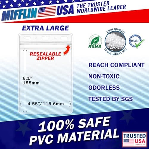 MIFFLIN Passport Holders (Clear, 10 Pack), Extra Large (XXL) ID Name Badge Holder, Waterproof Vertical Plastic Card Holders — view 3