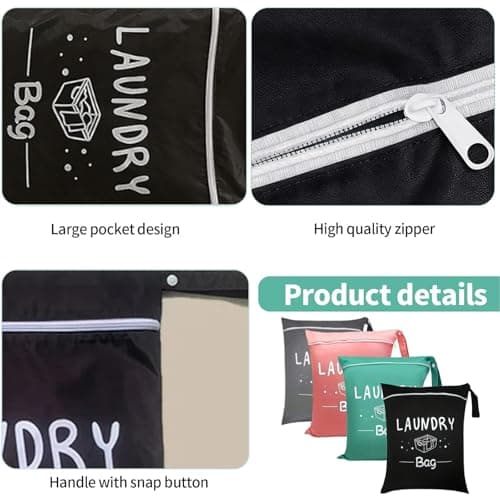 4 Pcs Travel Laundry Bags, Portable Dirty Clothes Storage Bags, Portable Clothes Bags with Zipper, Suitable for Home Travel Gym Camping Dormitory Caravan (Green, Pink, Black and Gray) — view 3
