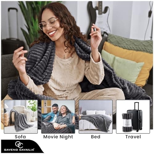 GC GAVENO CAVAILIA Fleece Throw Blanket | Soft Fluffy Throws For Sofas, Bed, Settee, Couch | Extra Warm Large Blanket Throw | Easycare, Anti Allergic | Double 150x200 Cm | Charcoal — view 5