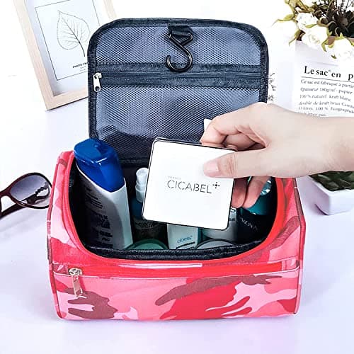 Uhat Hanging Travel Toiletry Bag Gym Shower Wash Shaving Bag Large Capatity Cosmetic Organizer with Handle for Men Women (Red Camouflage) — view 6