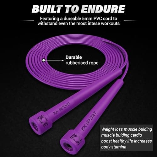 KK Skipping Rope PVC– Jump Rope Lightweight, Durable & Adjustable for All Fitness Levels – Ideal for Home Workouts, Boxing, Cardio & Weight Loss, Set- Black, Pink, Purple — view 4