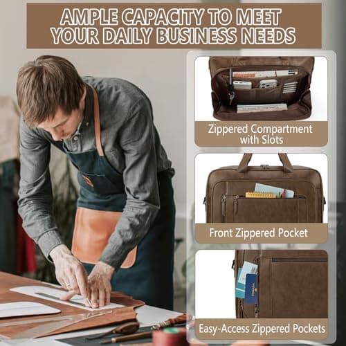 RAINSMORE 16 Inch Laptop Messenger Bag for Men, PU Leather Work Briefcase — view 4
