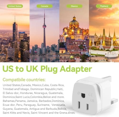 2-Pack US to UK Plug Adapter,SHUOMAO 2/3 Pin USA to 3 Pin UK Plug Adaptor — view 2