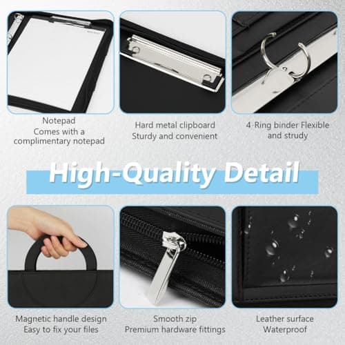 AOOSU Portfolio Folder A4 Vegan Leather 4-Ring Conference with Calculator — view 4