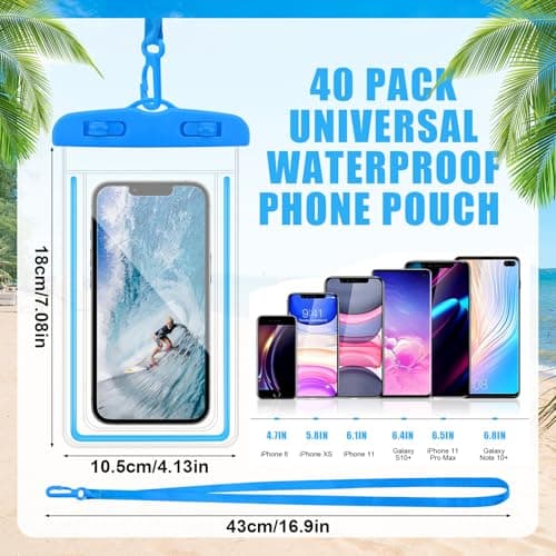 40 Pack Universal Waterproof Phone Pouch, Multicolor Waterproof Case Comp Compatible with iPhone 15 14 13 Pro Max XS Plus, Waterproof Phone Case Dry Bag with Phone Lanyard, Waterproof Phone Pouch Bluk — view 2