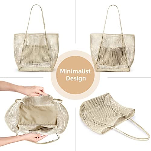 KALIDI Mesh 23L Extra Large Tote Bags for Women with Zip Pocket Shoulder Bag Summer Beach Bags Reusable Shopping Bag for Picnic Holiday Travel Grocery — view 2