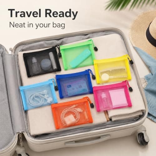 HOQBFSN 7 Pack Colorful Mesh Zipper Pouches, Small Transparent Makeup Coin Bags, Lightweight Travel Toiletry Accessory Storage Pouch — view 5