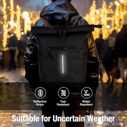 Lekeinchi Waterproof Laptop Backpack for Men and Women - Lightweight Roll Top Design for School, Travel, Business, Work, and Camping(Black) — view 2