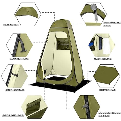 BRIAN & DANY Pop Up Toilet Tent, Portable Shower Privacy Changing for Hiking Beach, UPF 50+ & Waterproof, 120 x 120 x 190cm, Olive Green — view 3