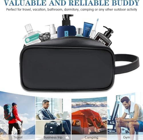 ABCHCHS Travel Toiletry Bag for Men and Women - PU Leather Makeup Cosmetic Bag - Organizer for Toiletries Accessories - Waterproof Shaving Dopp Kit Case - Multifunction Packing Organizer Pouch（Black — view 5