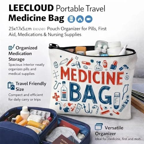 LEECLOUD Portable Travel Medicine Bag, 25x17x5.5cm Zipper Pouch Organizer for Pills, First Aid, Medications & Nursing Supplies, Durable Polyester Storage Bag for Home and Travel Use — view 5