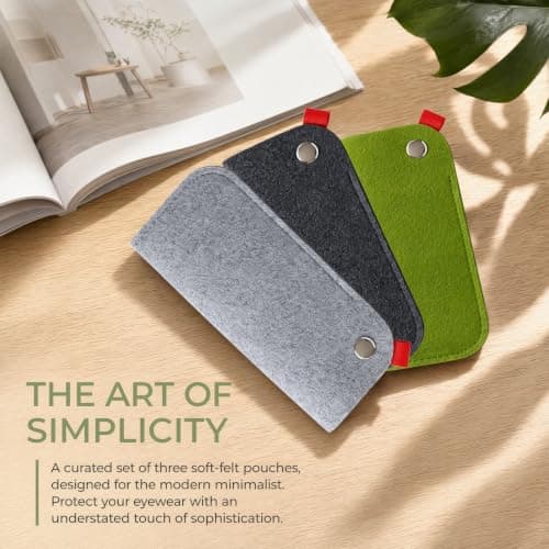 KIPTVO 3Pcs Felt Fabric Flat Slim Eyeglasses Case, Portable Soft Glasses Case for Men Women, Lightweight Sunglasses Pouch, Durable Sunglasses Case for Travel Daily Use — view 4