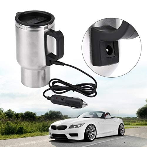 Car Heating Cup, Electric Tea Kettle Mug Heated Travel Portable Stainless Steel Boiler Coffee Drinking Cup Bottle Thermal Water Insulated Airtight Anti Spill Lid Cigarette Lighter Cable 450ml 12V — view 5